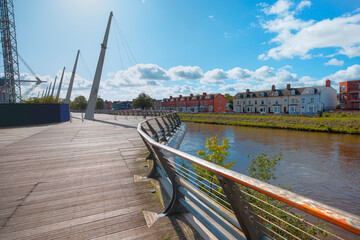 Centre of Cardiff and the Millennium (Principality) Stadium next to the River Taff.