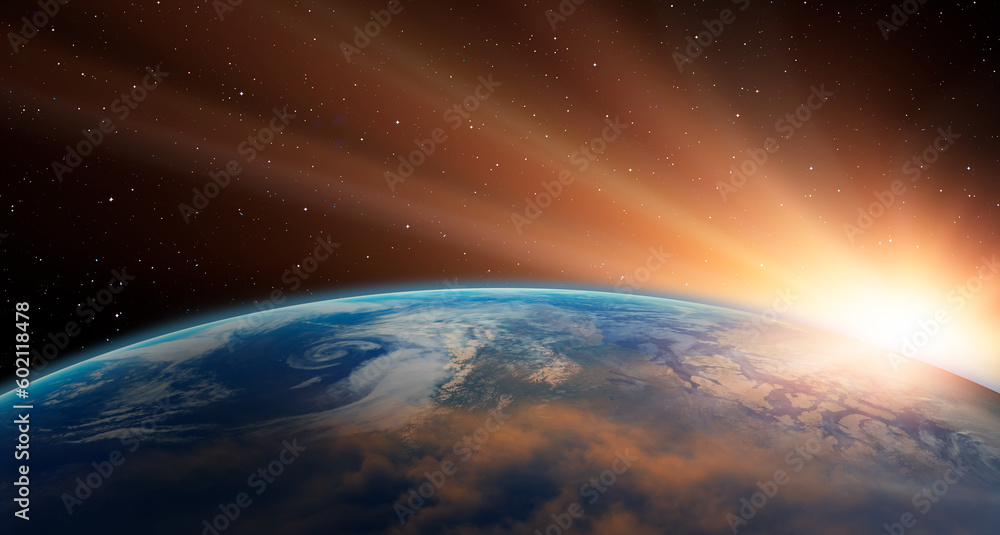 Poster planet earth with a spectacular sunset 