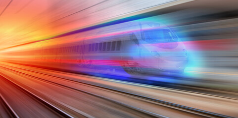 High speed train runs on rail tracks - The train is going too fast as a result the air pressure is causing too much heat at the front