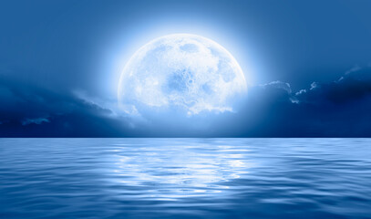 Naklejka na ściany i meble Night sky with full bright moon in the clouds 