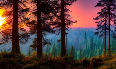 tree, sunset, sun, landscape - generative ai