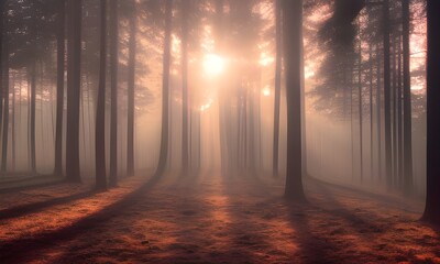 forest, mist, sun, morning, light - generative ai