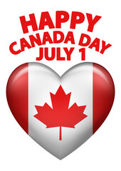 Heart shaped Canadian flag icon or design element for Canada Day