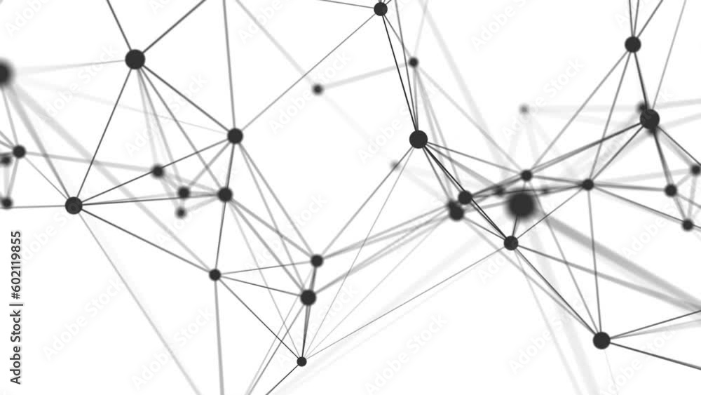 Poster wave connection of colored lines and dots in space. abstract digital background of big data transmis