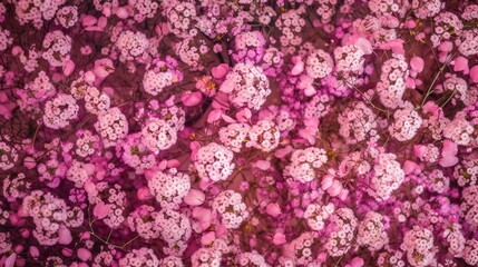 Fototapeta premium Beautiful flower background of pink gypsophila flowers. Flat lay, top view. Floral pattern. Generative AI