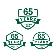 65 years anniversary celebration logotype. 65th anniversary logo collection. Set of anniversary design template. Vector illustration.