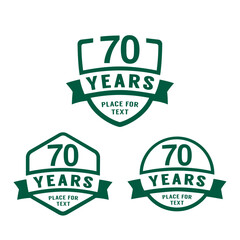 70 years anniversary celebration logotype. 70th anniversary logo collection. Set of anniversary design template. Vector illustration.