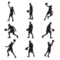 silhouettes of basketball players - vector illustration