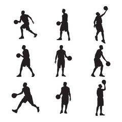 silhouettes of basketball players - vector illustration