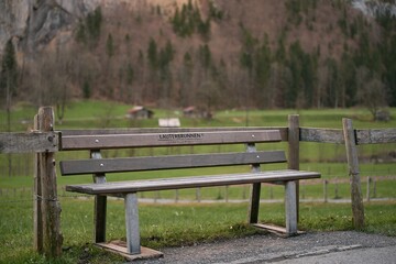 Bench in the touristic spot of the Swiss Alps.
