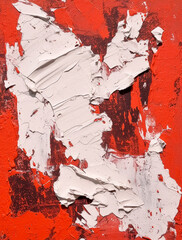 Old red peeling paper, creased a and worn pieces of paint and paper, in the style of vintage graphic design, poster, cracked. Generative Ai.