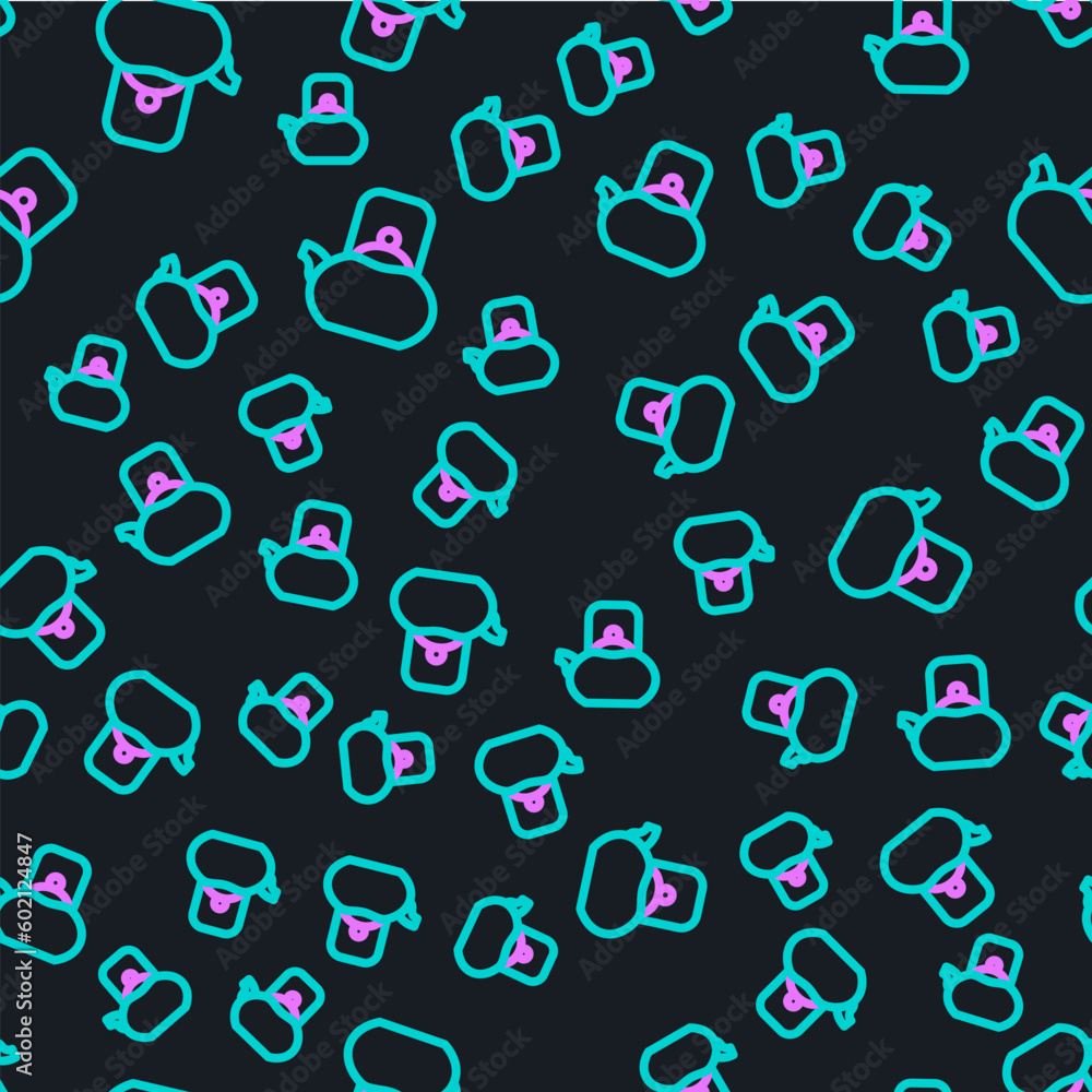 Poster line kettle with handle icon isolated seamless pattern on black background. teapot icon. vector