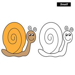 Cute snail cartoon characters vector illustration for kids coloring page