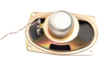 old speakers from tape recorder. English translation: made in the USSR (inscription in Russian).