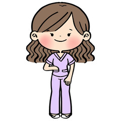 Doctor in purple scrubs suit