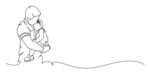 Fathers day line art style vector illustration, hand drawn line art of a father and daughters