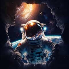Fototapeta na wymiar An astronaut making a portal in space, Generative AI illustrations