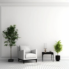 Mockup living room interior with sofa on empty white color wall background,3d rendering and decoration minimal,Generative, AI, Illustration.