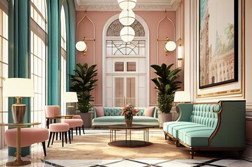 Fototapeta premium Pastel Lounge For Dining Generative AI