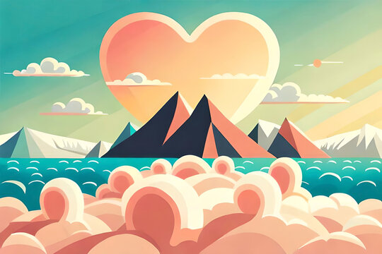 a heart-shaped cloud, with soft, fluffy shapes and a warm, inviting color scheme