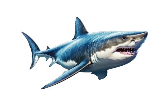 recommend clip art: Great White Shark Isolated on White Background. Generative AI technology.