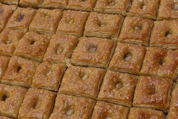 Arab and Turkish sweets at a market.This is Arabian desert food.