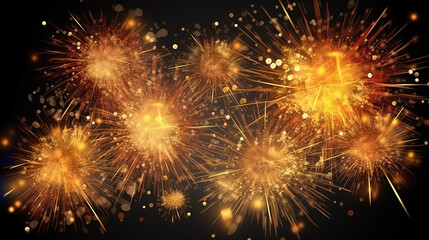 Fototapeta premium Chinese New Year background with golden fireworks on transparent background. Generative ai