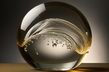 Glass fishbowl with water droplets