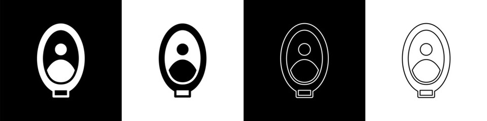 Set Portrait picture in museum icon isolated on black and white background. Vector