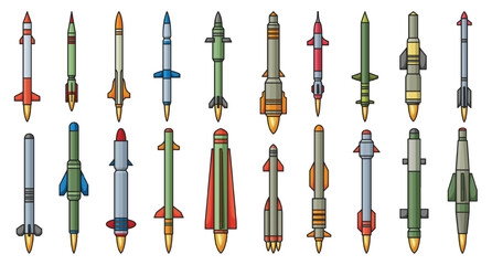 Ballistic missile vector color set icon. Vector illustration military rocket on white background . Isolated color set icon balistic missile.