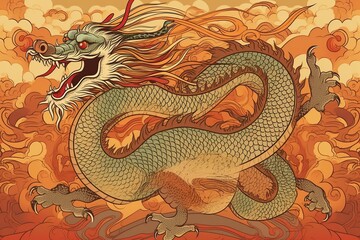 Obraz premium traditional dragon illustration,ai generative