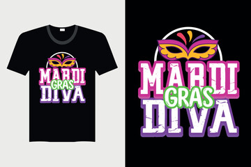 Mardi Gras Diva - Mardi Gras T-shirt Design, Vector Graphic, Vintage, Typography, T-shirt Vector