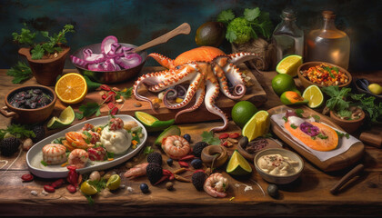 Obraz na płótnie Canvas seafood with octopus generative art