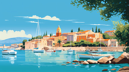 Beautiful view of the small town of Saint-Tropez, France - obrazy, fototapety, plakaty