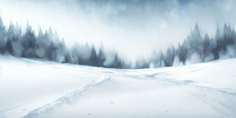 Winter background, snowy forest generative ai illustration, snowfall, winter weather