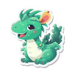 Obraz premium Green wood dragon, generative ai illustration