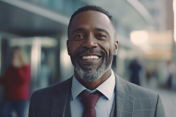 Headshot successful cheerful African American businessman stylish leader. Generative AI