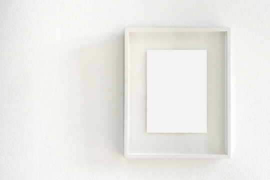 stock image presentation white picture frame on white background, mockup, royalty free