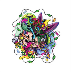 Doodle art vector with monster abstract design concept