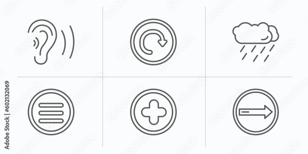Poster ultimate glyphicons outline icons set. thin line icons such as ear with sound bar, reload circular a