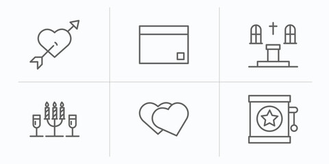 valentines day outline icons set. thin line icons such as love and romance, day, altar, romantic, valentines heart, jack in the box vector.