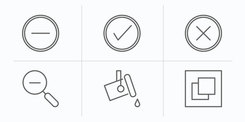 user interface outline icons set. thin line icons such as minus, check square, wrong, zoom out, paint, full screen vector.