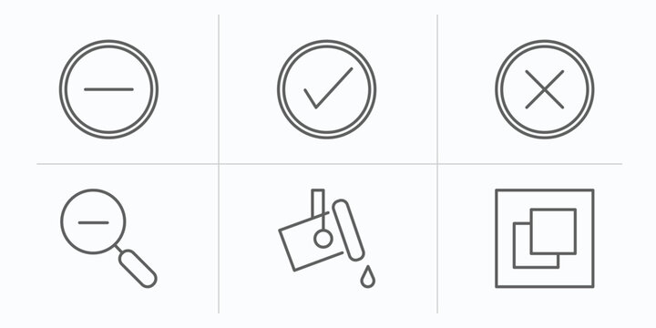 user interface outline icons set. thin line icons such as minus, check square, wrong, zoom out, paint, full screen vector.