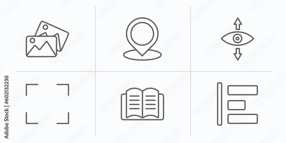 Poster user interface outline icons set. thin line icons such as image variant, point at, perspectives, cor