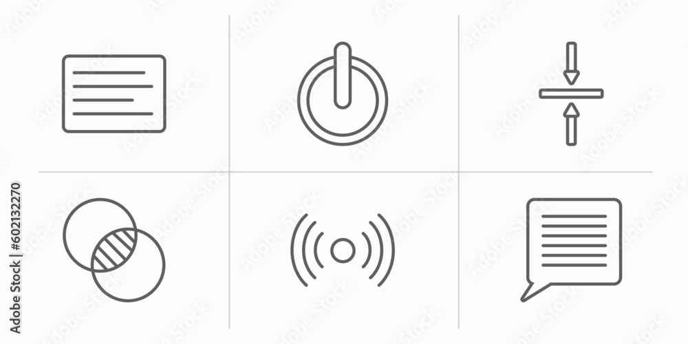 Poster user interface outline icons set. thin line icons such as left side alignment, on off power button, 