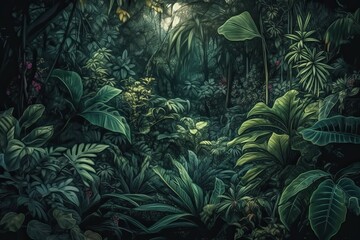 Explore the Wonders of the Wild Jungle with this Vibrant Tropical Nature Wallpaper: Generative AI