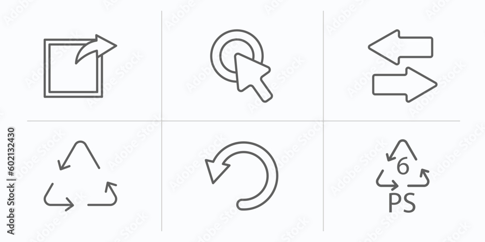 Aufkleber user interface outline icons set. thin line icons such as export arrow, mouse clicker, opposite dire