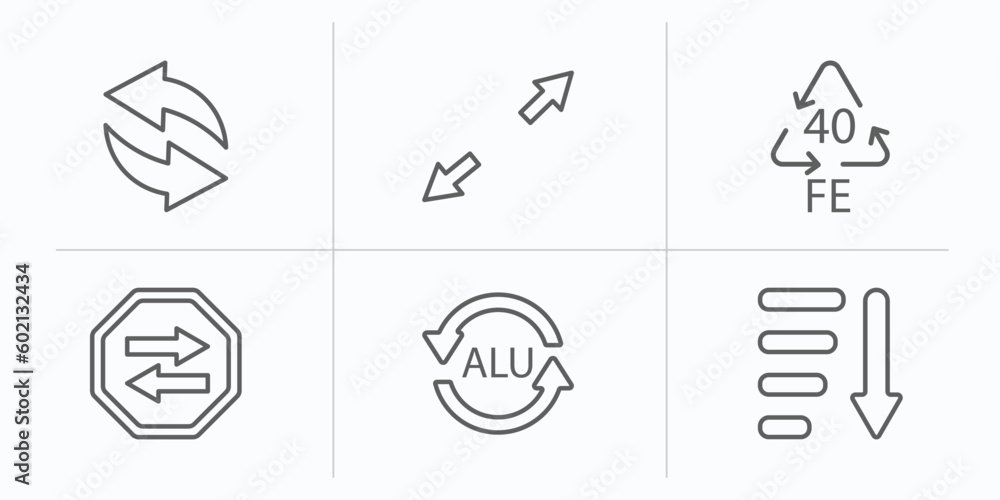 Poster user interface outline icons set. thin line icons such as refresh arrows, scale arrows, 40 fe, two l