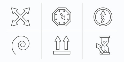 user interface outline icons set. thin line icons such as expand button, corner widget, curvy road warning, spiral tool, up side, wait cursor vector.