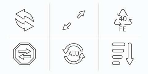 user interface outline icons set. thin line icons such as refresh arrows, scale arrows, 40 fe, two left arrows, alu, sorting vector.